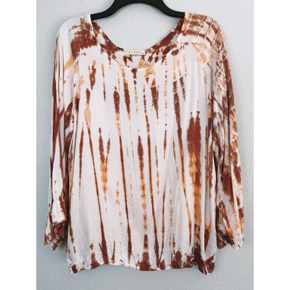 Stark X tie dye satin rustic orange cuff blouse L - Picture 11 of 12
